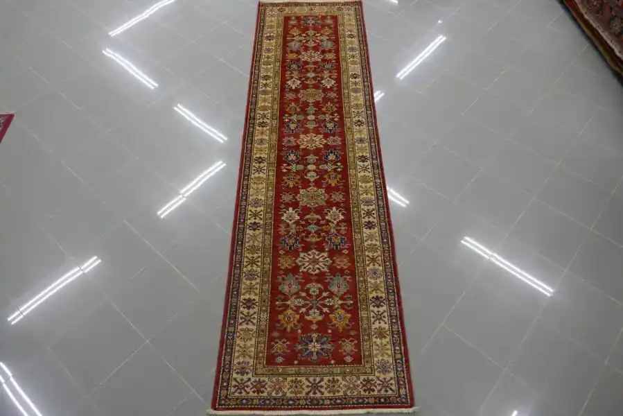 Passatoia Uzbek Kazak Extra Fondo Rosso 290×77-N.12836