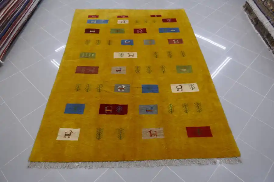 Tappeto Persiano Gabbeh Gashgai Fondo Giallo 224×167-N.14089
