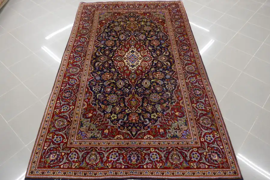 Tappeto Persiano Keshan Classico Fondo Blu 241×148-N.12661