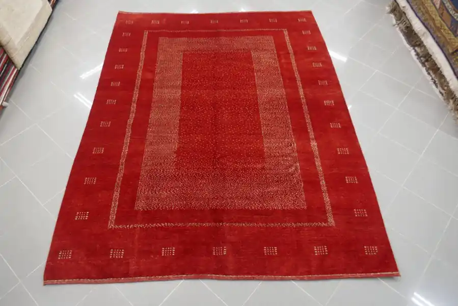 Tappeto Persiano Gabbeh Gashgai Kashkuli Fondo Rosso 245×187-N.14220