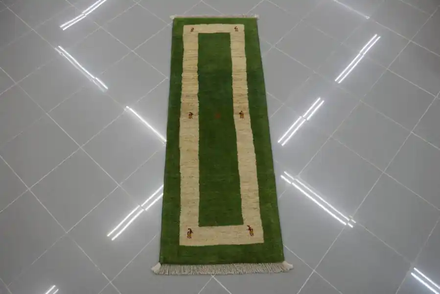 Tappeto Persiano Fondoletto Scendiletto Gabbeh Gashgai Fondo Verde 148×52-N.14063