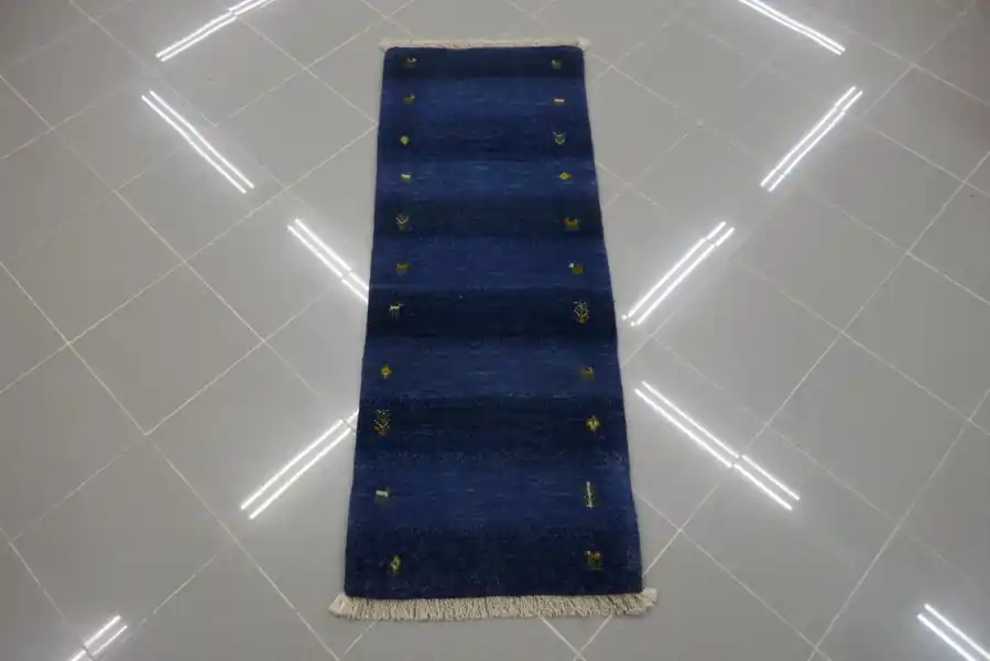 Tappeto Fondoletto Scendiletto Persiano Gabbeh Gashgai Fondo Blu 147×55-N.14058