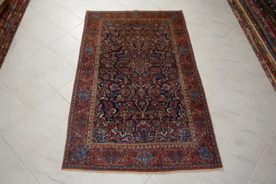 Antico Tappeto Keshan Fondo Blu Persia 203×130-N.11698