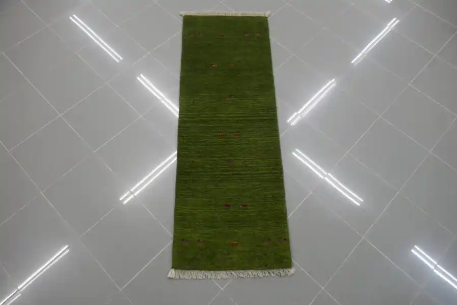 Tappeto Fondoletto Scendiletto Persiano Gabbeh Gashgai Fondo Verde 148×51-N.14080