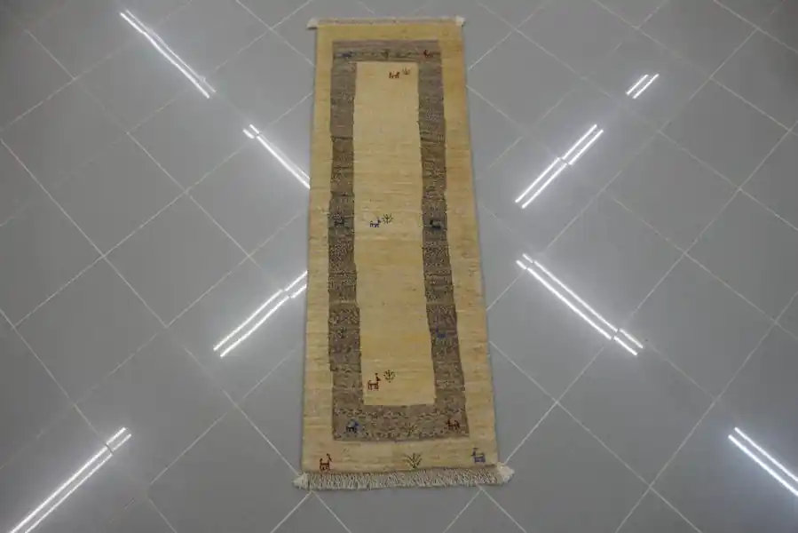Tappeto Fondoletto Scendiletto Persiano Gabbeh Gashgai Fondo Avorio 145×49-N.14064