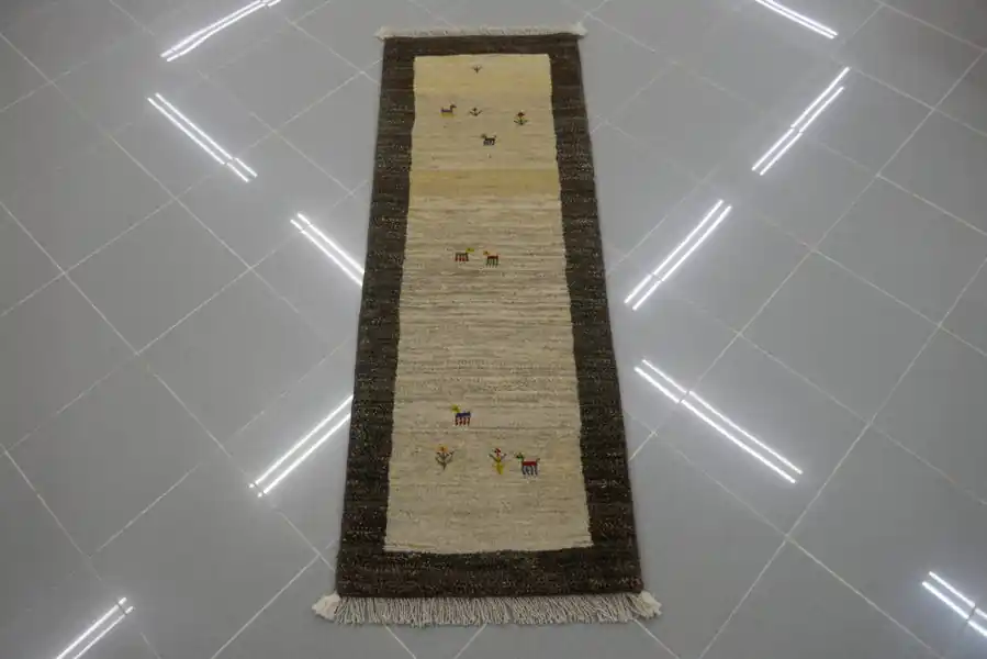 Tappeto Fondoletto Scendiletto Persiano Gabbeh Gashgai Fondo Avorio 148×53-N.14066
