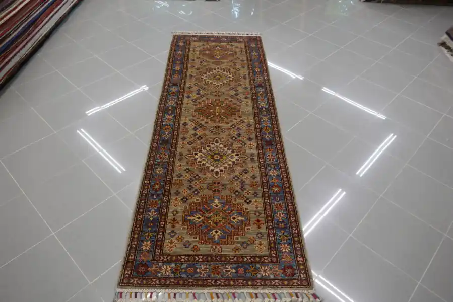 Passatoia Fondoletto Uzbek Kazak Extra Fondo grigio 211×76-N.13974