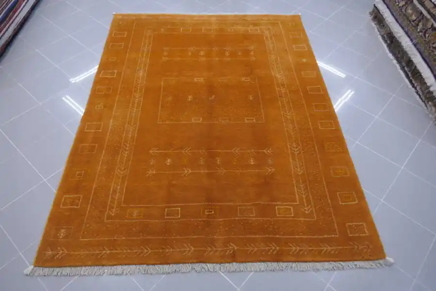 Tappeto Moderno Persiano Gabbeh Gashgai Fondo Arancio 231×174-N.14087