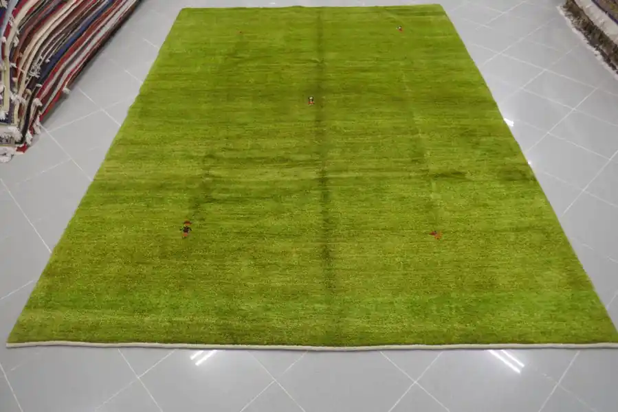 Tappeto Moderno Persiano Gabbeh Gashgai Fondo Verde 278×200-N.14004