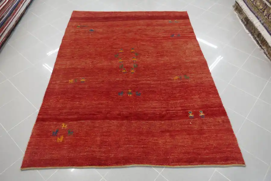 Tappeto Moderno Persiano Gabbeh Gashgai Fondo Rosso 230×175-N.14093