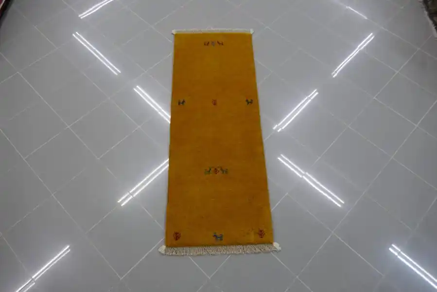 Tappeto Fondoletto Scendiletto Persiano Gabbeh Gashgai Fondo Giallo 149×54-N.14083