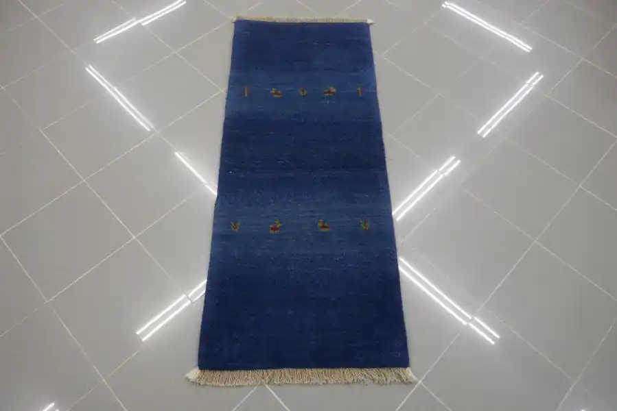 Tappeto Fondoletto Scendiletto Persiano Gabbeh Gashgai Fondo Blu 143×58-N.14082