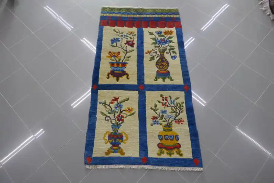 Tappeto Tibetano Ensi con Quattro Vasi Fioriti 173×91-N.13942