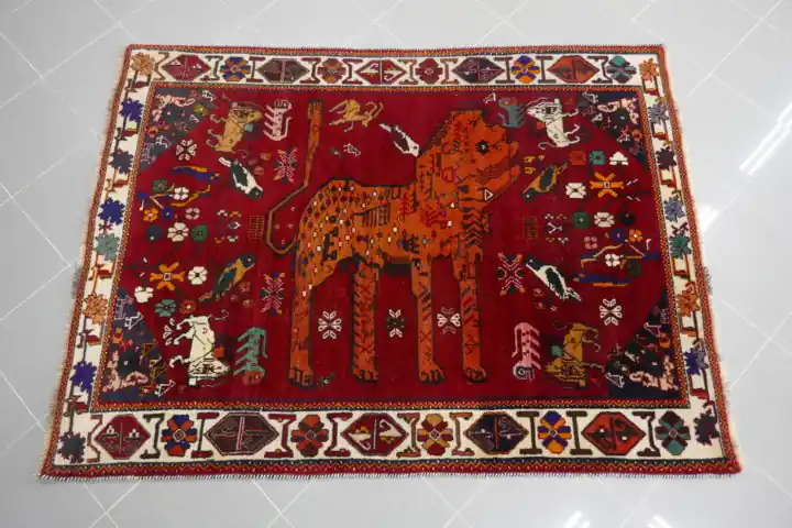 Tappeto Persiano Gabbeh Gashgai Kashkuli Motivo Leone 173×131-N.13935