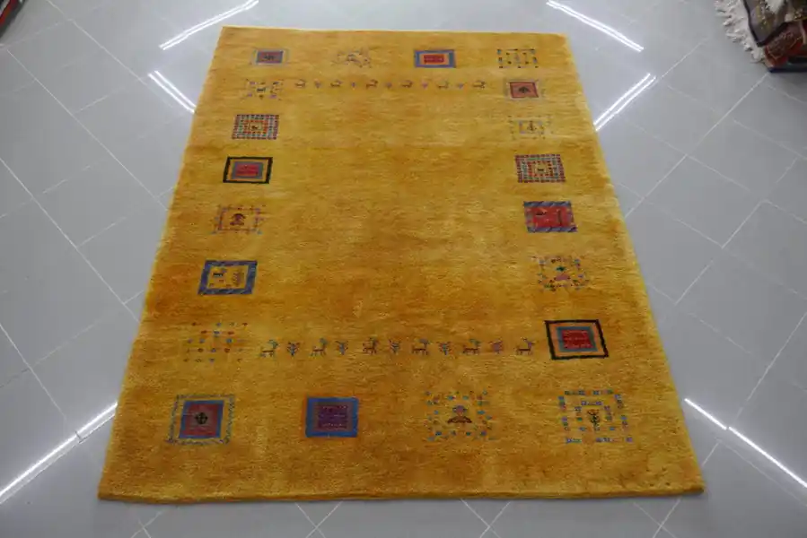 Tappeto Persiano Gabbeh Gashgai Fondo Giallo 198×156-N.13960