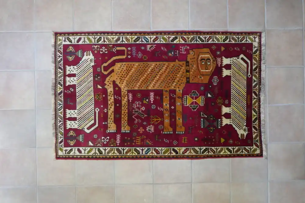 Tappeto Persiano Gabbeh Gashgai Kashkuli Motivo Leone 172×106-N.10357