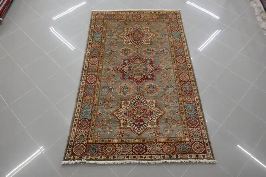 Tappeto Uzbek Kazak Extra Fondo Grigio 188×115-N.13950
