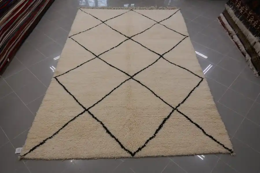Tappeto Marocchino berbero Beni Ourain Moderno Fondo Avorio 305×191-N.13924