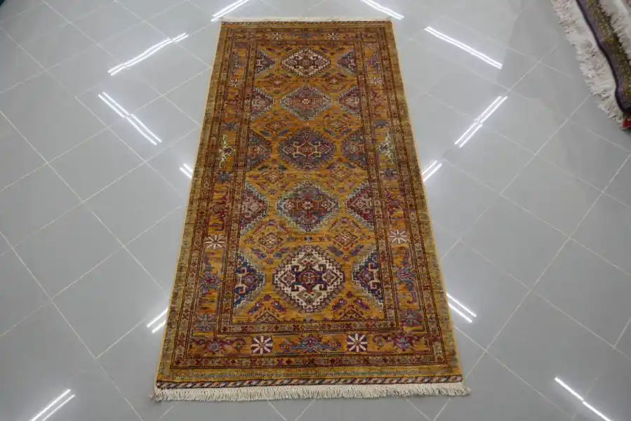 Passatoia Fondoletto Uzbek Kazak Extra Fondo Arancio 197×95-N.13954