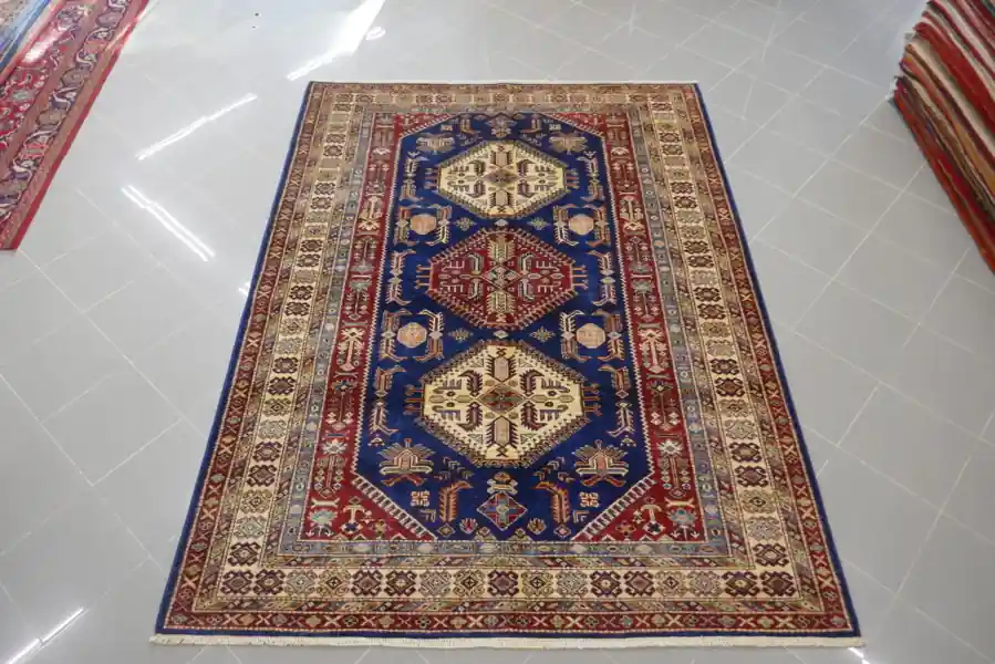 Tappeto Salotto Uzbek Kazak Extra Fondo Blu 235×175-N.13192