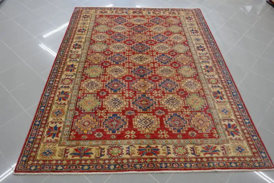 Tappeto Salotto Uzbek Kazak Extra Fondo Rosso 231×180-N.278577
