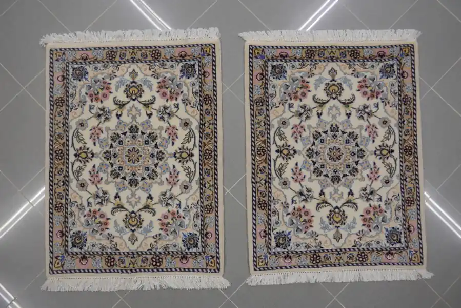 Scendiletti Persiani Nain 9 Fili Fondo Avorio 96×73-94×73 N.13782-13783