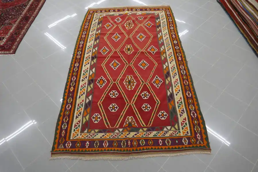 Kilim Persiano Gashgai Antico Ordito Seta 250×165-N.879