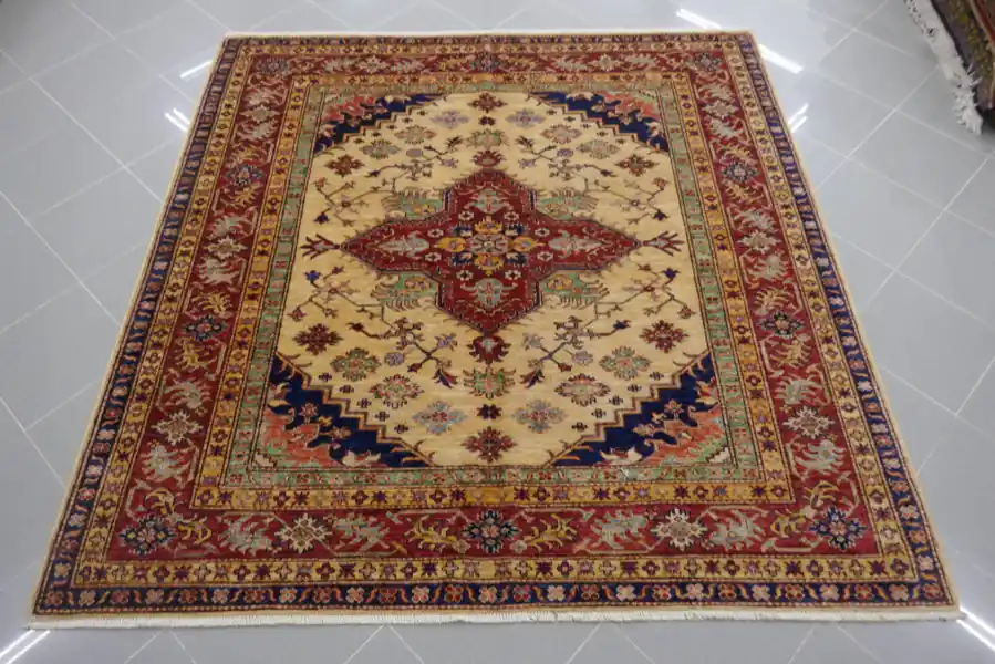 Tappeto Salotto/Sala Uzbek Kazak Extra Quadrato Fondo Chiaro 189×185-N.13680