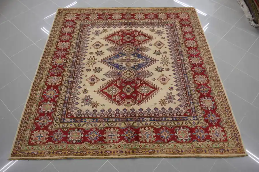 Tappeto Salotto/Sala Uzbek Kazak Extra Quadrato Fondo Chiaro 188×182-N.13679
