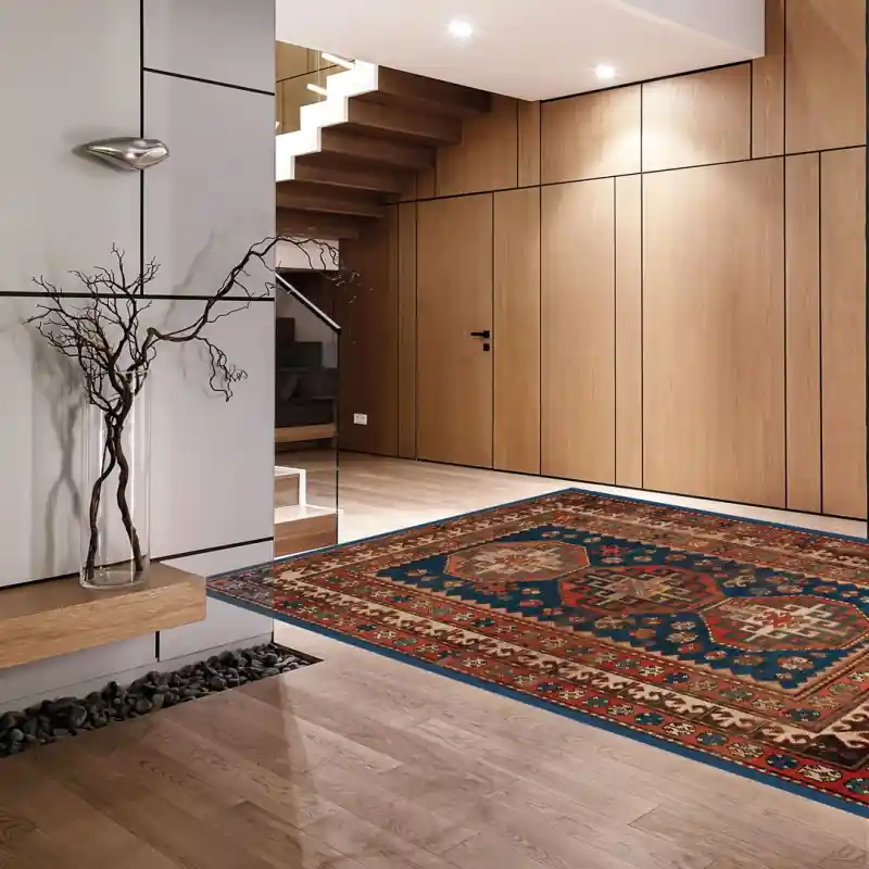 Tappeto Corsia Salotto Camera Lavabile Antiscivolo Classico Orientale Persiano Blu Rosso - KAZAKI