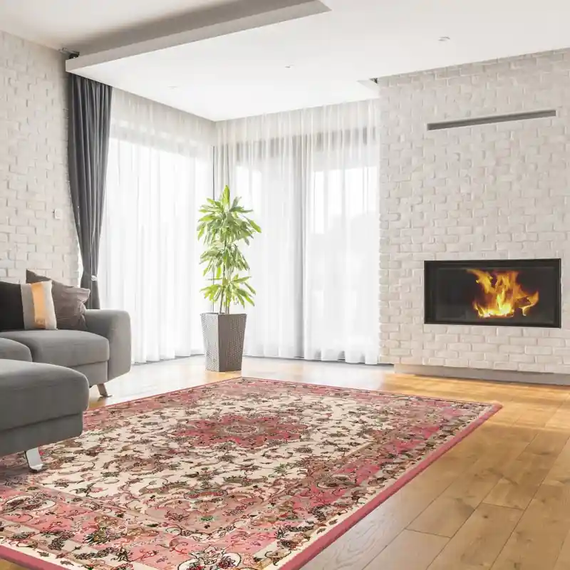 Tappeto Corsia Salotto Camera Lavabile Antiscivolo Classico Persiano Fiori Rosa Beige TABRIZ ZAR