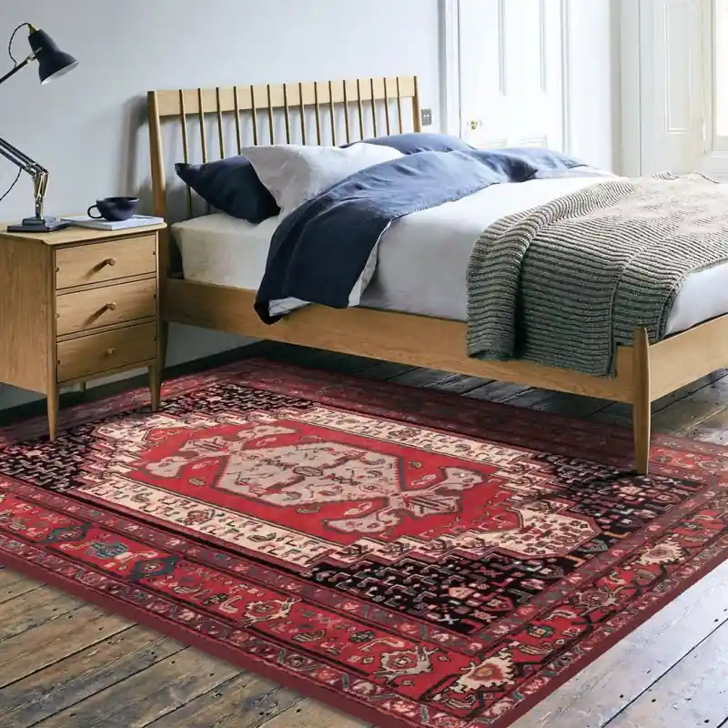 Tappeto Corsia Salotto Camera Lavabile Antiscivolo Classico Persiano Rosso Nero Bordeaux - SANANDAJ
