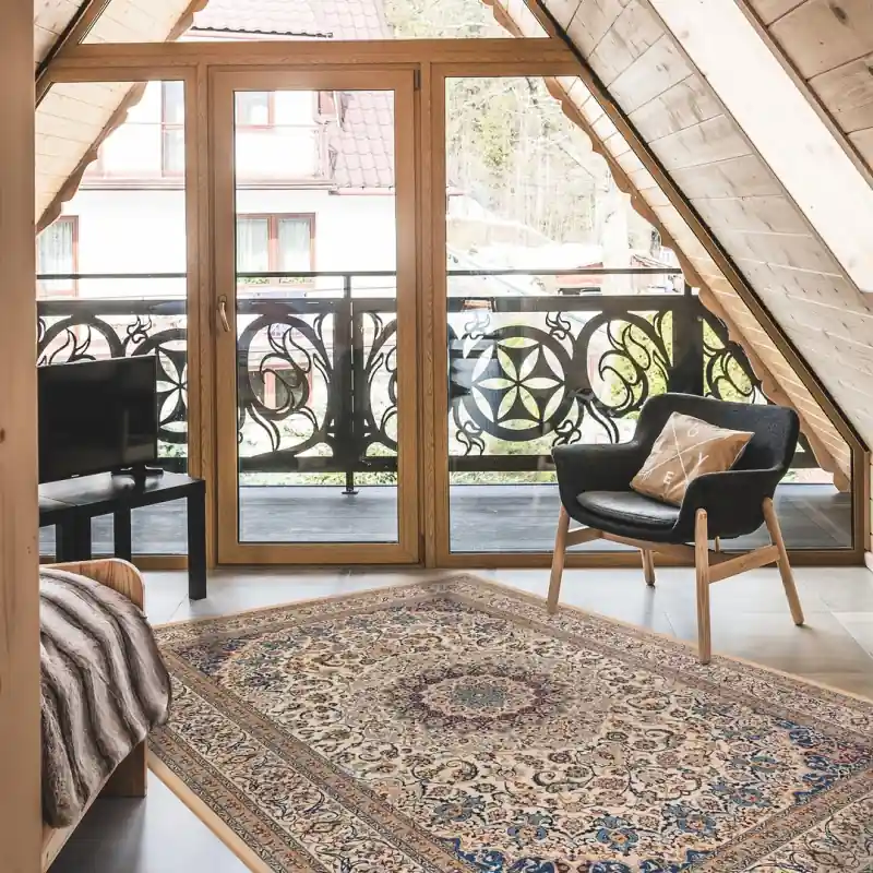 Tappeto Corsia Salotto Camera Lavabile Antiscivolo Classico Persiano Rosone Blu Beige - NAIN PANNA