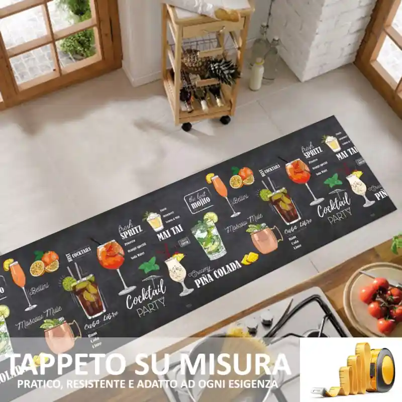 PERSONAL - Tappeto Passatoia Cucina Antiscivolo Stampa Digitale Taglio su Misura - PUB LAVAGNA