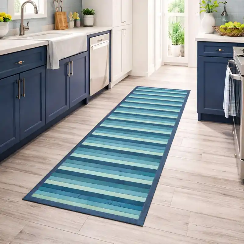 WOODY - Tappeto Passatoia Cucina BAMBOO Deluxe Degradè - Azzurro