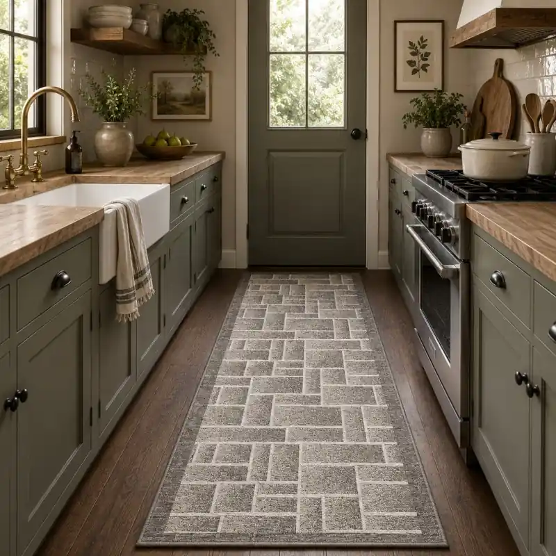 BRICK - Tappeto Passatoia da Cucina - Moderno Geometrico - Lavabile ed Antiscivolo - Ciniglia Jacquard - Tortora