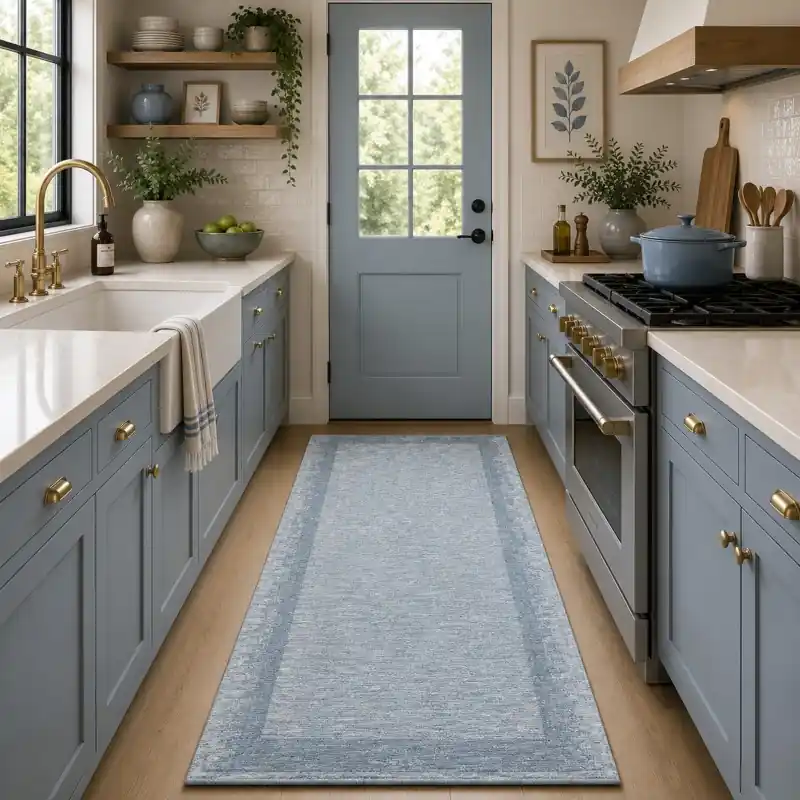 SOFT - Tappeto Passatoia da Cucina - Lavabile ed Antiscivolo - Ciniglia Jacquard - Azzurro