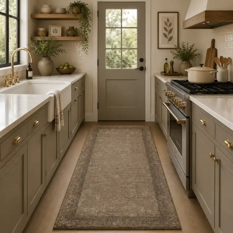 SOFT - Tappeto Passatoia da Cucina - Lavabile ed Antiscivolo - Ciniglia Jacquard - Fango