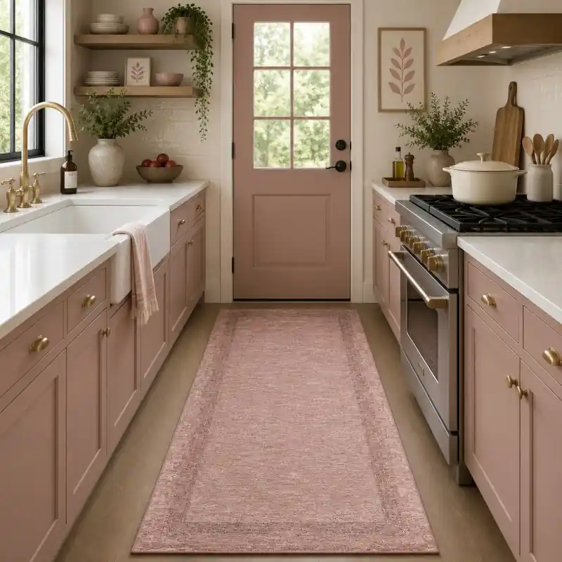 SOFT - Tappeto Passatoia da Cucina - Lavabile ed Antiscivolo - Ciniglia Jacquard - Rosa