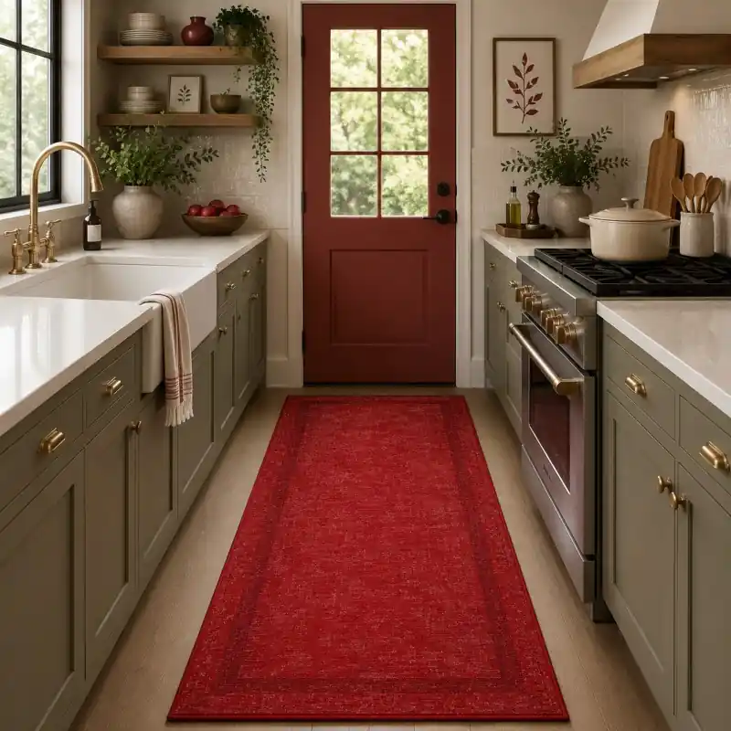 SOFT - Tappeto Passatoia da Cucina - Lavabile ed Antiscivolo - Ciniglia Jacquard - Rosso