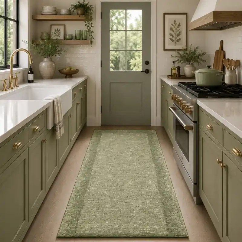 SOFT - Tappeto Passatoia da Cucina - Lavabile ed Antiscivolo - Ciniglia Jacquard - Verde