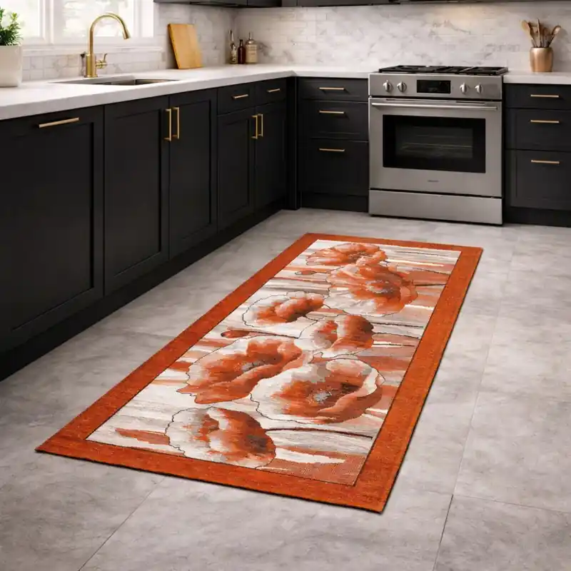 HOLLAND - Tappeto Passatoia da Cucina - Lavabile ed Antiscivolo - Ciniglia Jacquard - Arancio