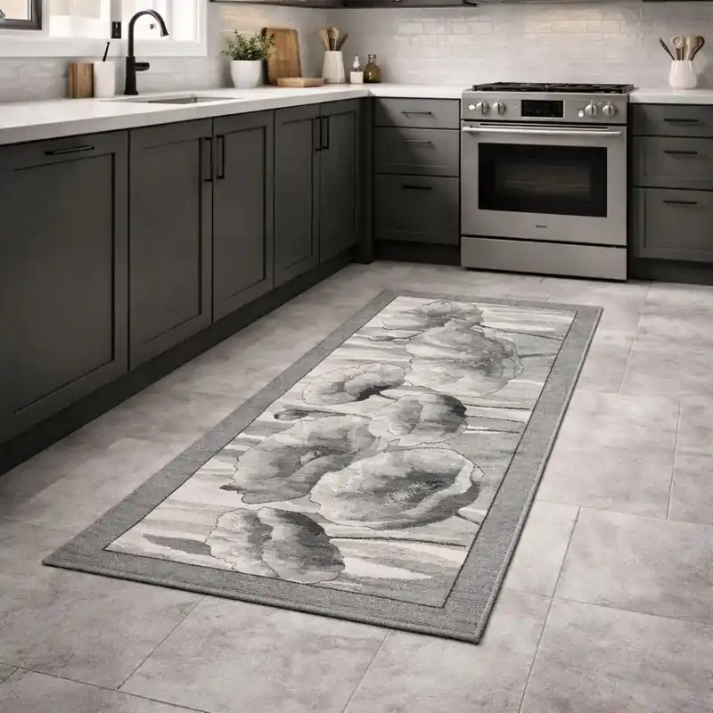HOLLAND - Tappeto Passatoia da Cucina - Lavabile ed Antiscivolo - Ciniglia Jacquard - Grigio