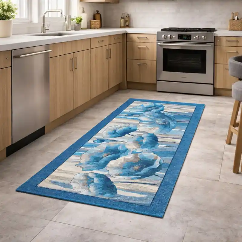 HOLLAND - Tappeto Passatoia da Cucina - Lavabile ed Antiscivolo - Ciniglia Jacquard - Blu Jeans