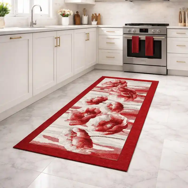 HOLLAND - Tappeto Passatoia da Cucina - Lavabile ed Antiscivolo - Ciniglia Jacquard - Rosso