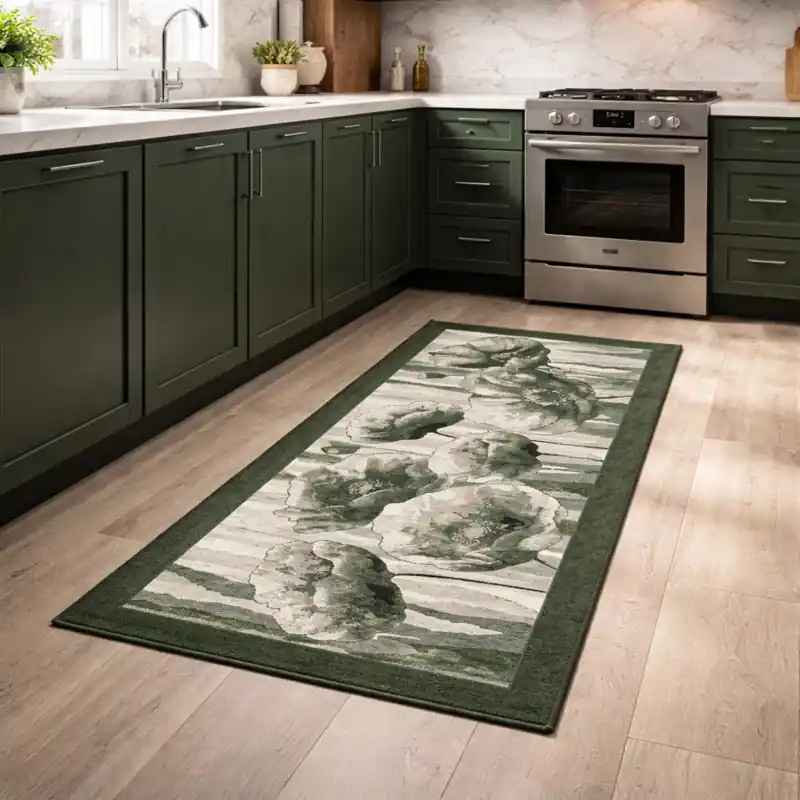 HOLLAND - Tappeto Passatoia da Cucina - Lavabile ed Antiscivolo - Ciniglia Jacquard - Verde