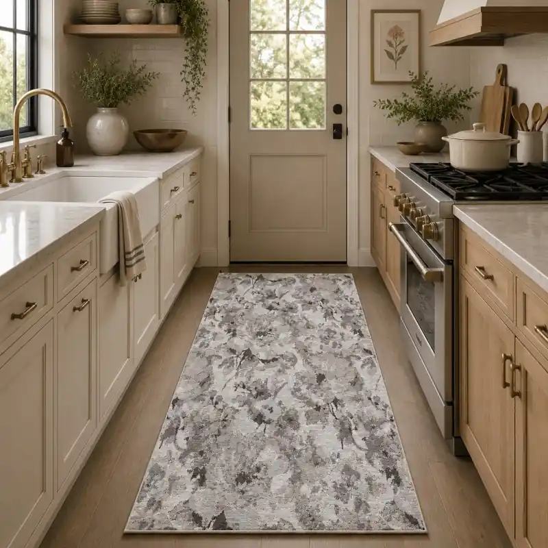BOTANIC -Tappeto Passatoia Cucina Classico Floreale - Lavabile ed Antiscivolo - Ciniglia Jacquard - Argento
