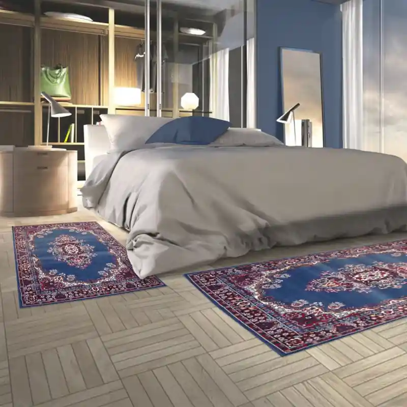 PERSIAN X - Tappeto Passatoia Parure Scendiletto Orientale Classico Persiano Rosone 6210 Blu Chiaro