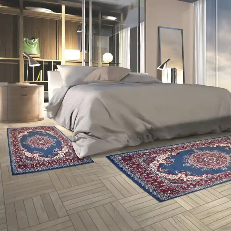 PERSIAN X - Tappeto Parure Scendiletto Orientale Classico Persiano Rosone Fiori - 4480 Blu Chiaro