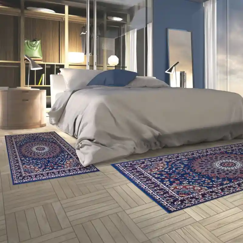 REGAL SHIRAZ - Tappeto Passatoia Parure Scendiletto Classico Stile Persiano 2082 Blu Scuro